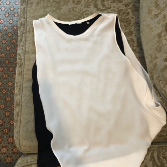 BLACK /white TAHARI asymmetrical blouse M - Picture 2 of 6